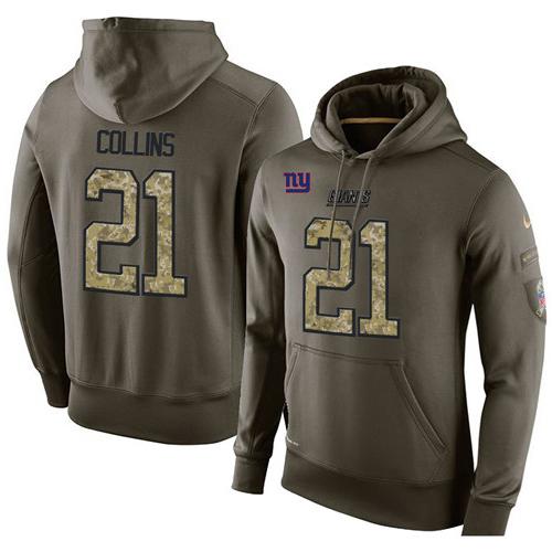 NFL Men's Nike New York Giants #21 Landon Collins Stitched Green Olive Salute To Service KO Performance Hoodie - Click Image to Close